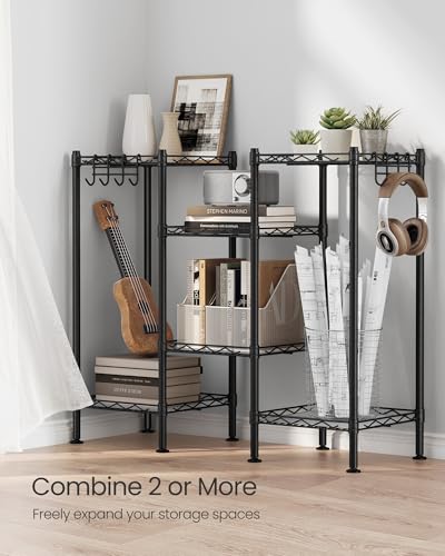 SONGMICS Storage Shelf, Bathroom Shelf for Small Space, 3 Tier, Ink Black | Storage rack with 3 PP shelf liners, removable hook, extendable design, Translucent, ULGR103B01