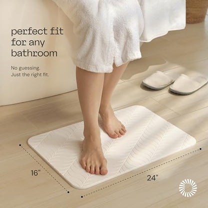 Deepstone Stone Bath Mat for Bathroom, Diatomaceous Earth Stone Mat Bathroom, Super Absorbent Quick Dry & Non Slip for Shower, Tub & Floor, 24" x 16", White