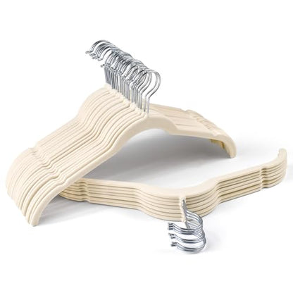 Velvet Hangers 30 Pack, Non-Slip Slim Felt Clothes Hangers Beige | Space-Saving Closet Organization; Flocked Surface; 360° Swivel Hooks; For Shirts, Coats, Dresses, Blouses