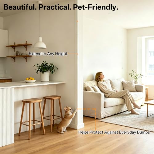 2 Pack White PVC Self-Adhesive Wall Corner Guards, 39.37in Edge Protectors | Tool-Free 5-Min Install: Peel-and-stick corner guards protect wall corners & furniture edges with scratch resistance.
