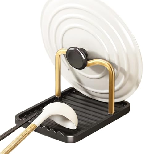 Anti-Rust Metal Spoon Rest with Lid Holder While C... (GOLDBLACK | Aluminum)