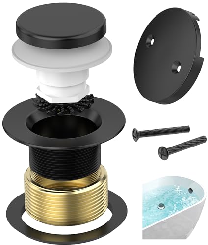 Tip-Toe Bathtub Drain Kit with Hair Catcher, Matte Black | 2-Hole Overflow Faceplate, Solid Brass, 5-Layer Plated, Fits 1.5"/1.75" Drains, For Bathroom Remodel, Matches Fixtures