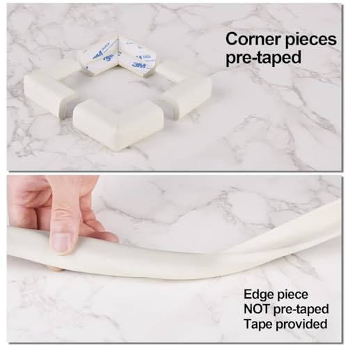 2 Pack Baby Proofing Edge and Corner Guards, 32.8 ft + 8 Corners, White | NBR Foam, 3M Adhesive, Cut-to-Fit Edge Roll, 8 Corner Guards, Furniture Edge Protection
