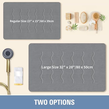 32"x 20" Stone Bath Mat Large, Diatomaceous Earth Bath Mat for Bathroom Quick Drying Absorbing, Long Non-Slip Diatomite Hard Stone Shower Mat Instant Dry(Dark Grey)
