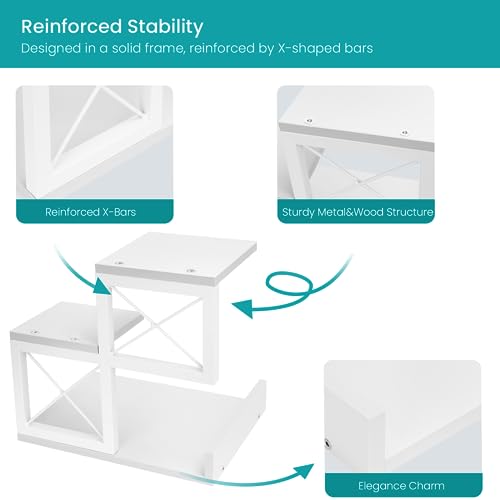 Desk Shelf, Wood Small Bookshelf Desktop Shelves and Organizer, Freestanding 3 Tier Storage Display Stand Home Office Decor for Books Plants Toys, White
