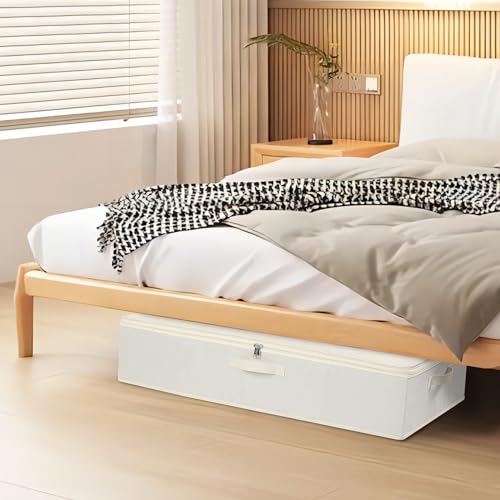 Underbed Storage Organizers,Beige,2 Pack,23.6x11.8x5.9 Inch | Under Bed Storage Container with Lids,Fabric Boxes,Drawer Organizer Bags,Foldable Baskets for Bedroom