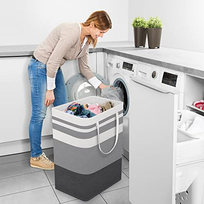 StorageRight Laundry Basket Hamper, 75L Collapsible Clothes Storage, Grey | Freestanding Clothes Hampers, Foldable design, with Easy Carry Handles, For Laundry, Bedroom, Dorm, Clothing, Towels, Toys