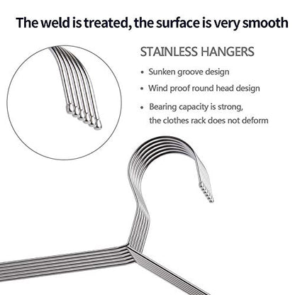 40-Pack Heavy-Duty Stainless Steel Hangers – 15lb Capacity, Rustproof Metal Closet Hangers with Notched Design for Straps, Ideal for Home, Dorm, Laundry & Outdoor Use, Silver