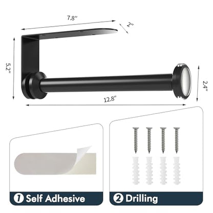 Under Cabinet Paper Towel Holder, One-Hand Tear, Wall Mount, Black | Quick Release Knob For Easy Roll Loading. Stainless Steel Holder For Kitchen Organization With Adhesive Or Screw Installation
