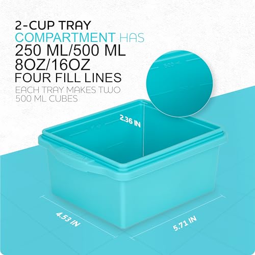 2 Cup Silicone Freezer Trays with Lids, Silicone Soup Freezer Molds - Leakproof, BPA-Free, Stackable, Microwave & Dishwasher Safe, Perfect for Soups, Sauces, Meal Prep, and Baked Goods - 4 Pack