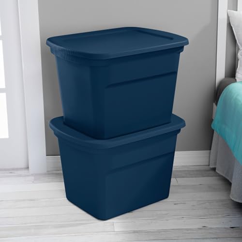 8-Pack Storage Tote, Plastic Container Bins with L... (8 Count | Marine Blue | String)