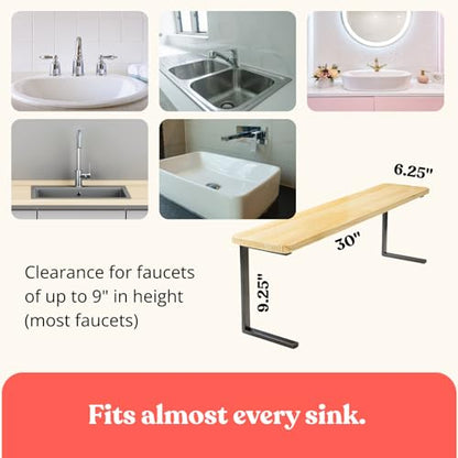Over The Sink Shelf for Tall Faucet - Space-Saving Bathroom Over Faucet Kitchen Narrow Counter Over Sink Organizer, 30” L 6.25” W 9.25” H Metal Above Sink Shelf Top of Sink [Waterproof]