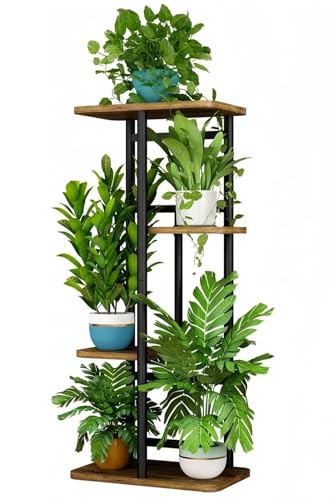 LINZINAR Plant Stand Indoor 4 Tier Metal Corner Tall Flower Shelf | Plant Rack for Multiple Plants, Tiered Flower Plant Holder for Patio, Garden, Balcony, Living Room, Bedroom Black