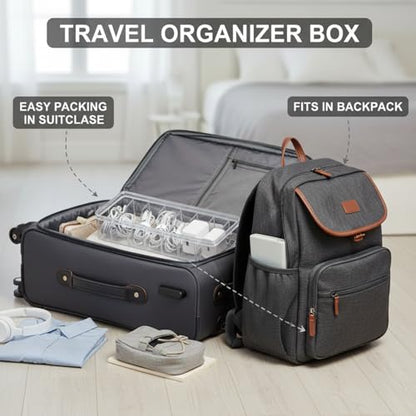 Tatuo 2 Pcs Cord Organizer for Drawer Desktop, Cable Organizer Box with 8 Compartments and Wire Ties, Plastic Charger Storage with Lid, Electronics Case for Home Office Accessories (Small,Clear)