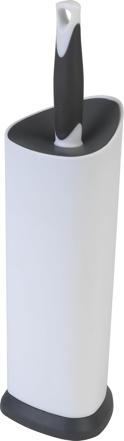 Covered Toilet Brush and Caddy with Splash Guard &... (White | Plastic)