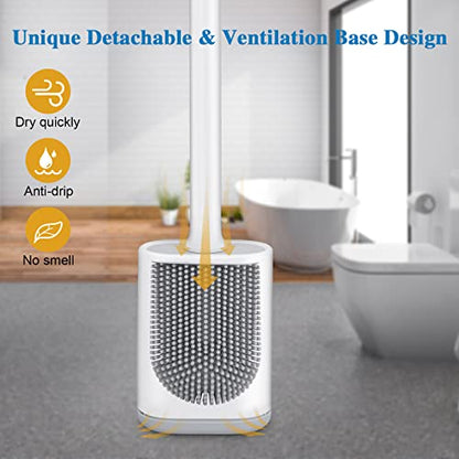 Silicone Toilet Brush and Holder, Wall Mounted No Rust Problem White | TPR Small and compact Flex Flat head Scrubber Ergonomics Modern Cute Bendable Matte Hidden Bathtub