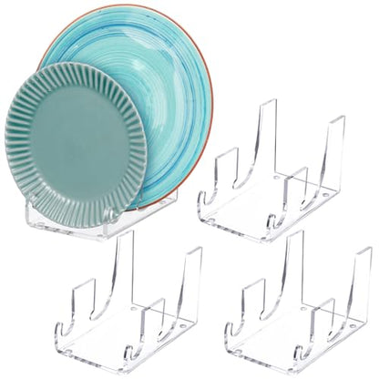 4 Pcs 2 Tier Plate Dinnerware Display Stand Acrylic Clear Plate Stand China Platters Holder Setting Racks for Kitchenware Display Cabinet Organizer