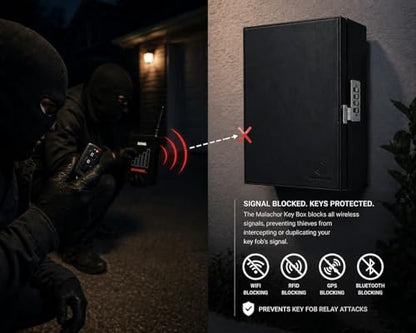 Faraday Key Box, Combination Lock, Signal Blocking, Wall Mount Black | Protects key fobs from relay attacks