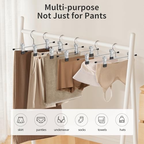 Pants Hangers with Clips Skirt Hangers for Women 50Pack | Metal Adjustable Trouser Hangers for Jeans Shorts Dress Clothes Hangers Space Saving Black