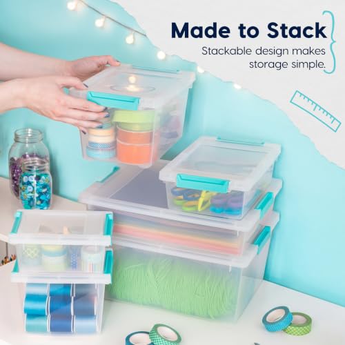IRIS USA Storage Bins with Lids |Made in USA| 12 Qt - (4-Pack) - Clear | Sensory Craft Organizers, Plastic Clip Box Totes, Flat Containers for Organizing Paper, Office, Art & Study Supplies