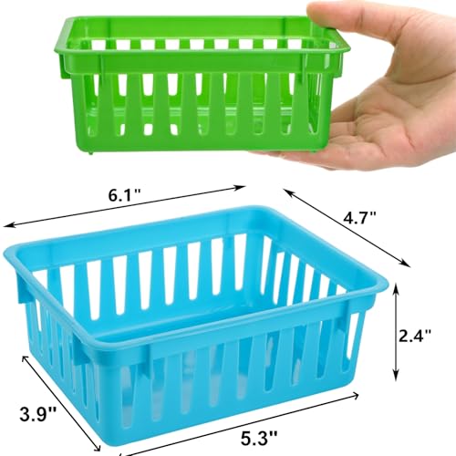 24 Pack Classroom Storage Baskets, Small Plastic Baskets for Organizing, Colorful Storage Trays, Crayon Pencil Containers Organizer Bins for Desk, Drawer, Home, Office, 6.1"L x 4.7"W x 2.4"H