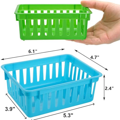 24 Pack Classroom Storage Baskets, Small Plastic Baskets for Organizing, Colorful Storage Trays, Crayon Pencil Containers Organizer Bins for Desk, Drawer, Home, Office, 6.1"L x 4.7"W x 2.4"H