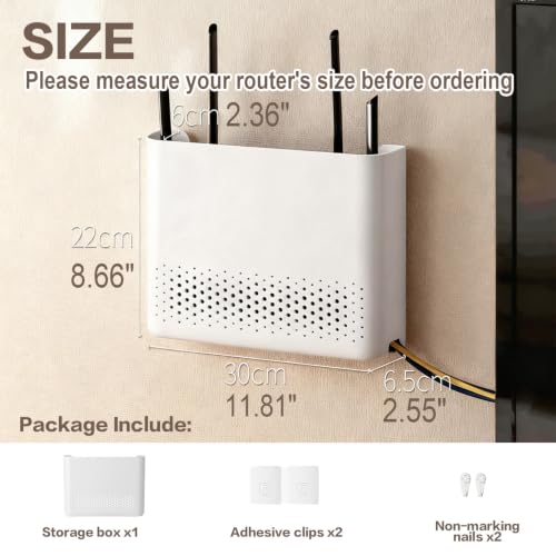 Wall Mounted Router Storage Box - No-Drill WiFi Router Organizer with Heat Dissipation Holes, Cable Management Box for Living Room, Bedroom, Study, Dorm, Apartment