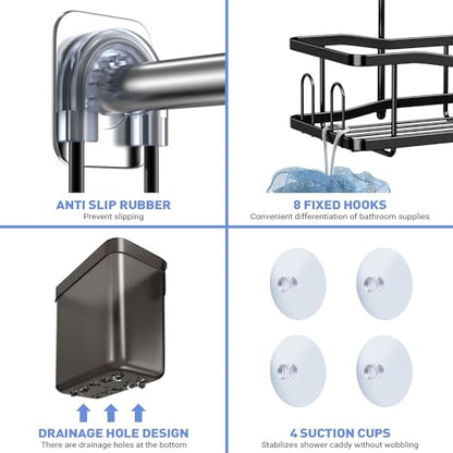 Hanging Shower Caddy Over Shower Head - No Drill Rustproof Shower Rack | Includes Soap Holder and Hooks for Shampoo, Conditioner, and Bathroom Essentials with Stable Storage in Any Shower Space