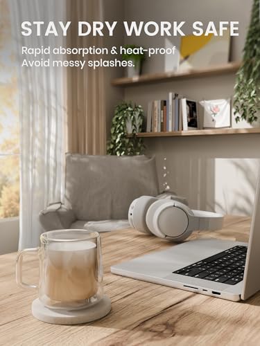 Fluxynara Felt Coasters with Holder, Set of 8 for Drinks, Oatmeal | Round Felt Coasters, Absorbent, Heat-Resistant & Reusable for Drinks, Ideal for Coffee Tables and Living Rooms, 3.94 Inch