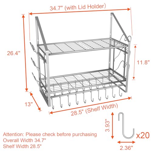 28 Inch Pot Rack Wall Mounted, 2 Tier Pots and Pan... (Alloy Steel)