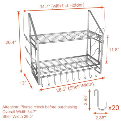 28 Inch Pot Rack Wall Mounted, 2 Tier Pots and Pan... (Alloy Steel)