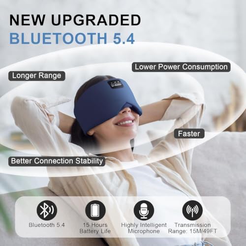 LC-dolida Sleep Mask with Bluetooth Headphones, Ice Silk Sleep Mask with Bluetooth 5.4, Total Blackout Eye Mask for Sleeping, Soft Sleep Mask for Women Men, All Night Sleep, Travel(Navy)