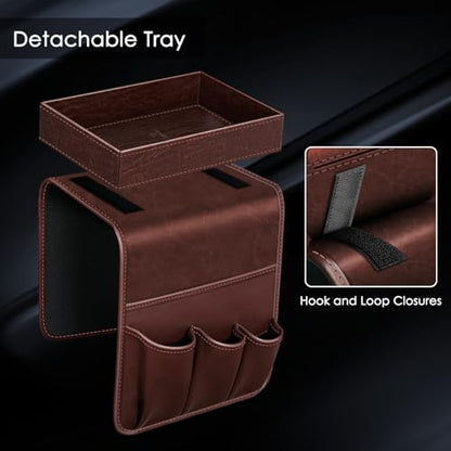 SITHON Sofa Remote Control Holder with Detachable Tray [Non Slip] | PU Leather Chair Couch Armrest Organizer Caddy with 5 Pockets for Magazines Phone iPad Remote Game Controller Eyeglasses