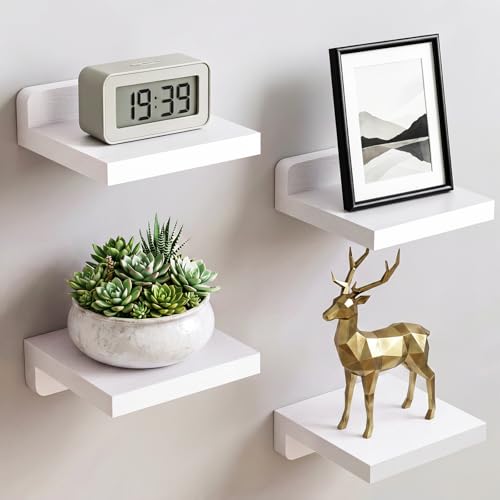 Small Floating Shelves for Wall Decor (5Inch, Wood... (4 Count | White | Wood)