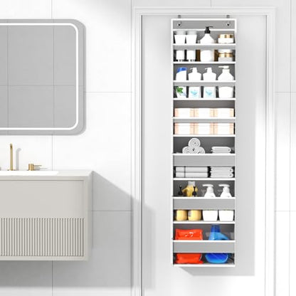 6 Tiers Over The Door Organizer, Behind The Door Storage Hanging Shelves | Heavy Duty Hanging Organizer Storage with Large Capacity Pockets for Closet Wall Bathroom Bedroom Nursery Pantry, 1 Grey