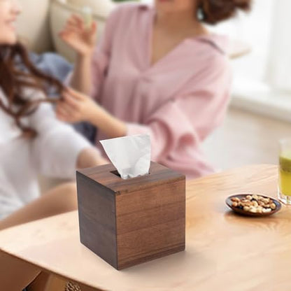 Tissue Box Cover, Square Tissue Box Holder, Acacia Wood Facial Paper Holder for Bathroom, Bedroom, Dinner Table, Office (1 Pack, 5.7 x 5.7 x 5.7 inch)