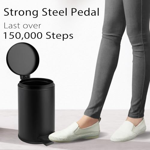 TIPGO 1.2 Gallons Small Black Trash Can, Bathroom Garbage Can with lid, Foot Pedal Trash Bin, Mini Round Wastebasket for Bathroom, Bedroom, Office, 4.5 Liters, Matte Black