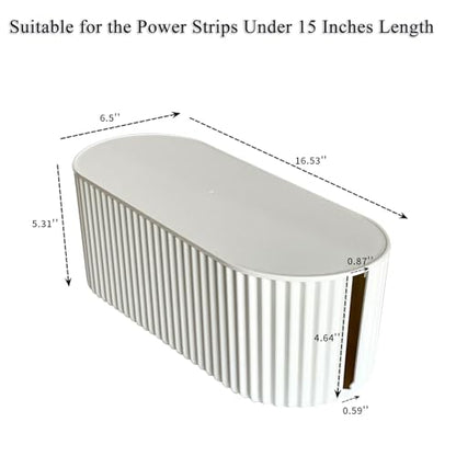 White Cable Management Box with Lid, Large, Plastic | Cable Box Organizer, For Wire, Power Strip, Surge Protector, Extension Cords Hider Cover, For Home Office, Desk and Floor