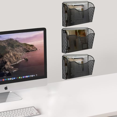 3 Pack Wall File Organizer, Mesh Wall File Pocket Mail Organizer Hanging Metal Vertical Wall Mounted File Holder for Office/Home