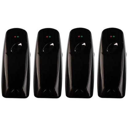 Automatic Air Freshener Spray Dispenser (4-Pack) Wall Mounted or Free Standing, Commercial and Home Use, Multiple Time Scent/Mist Release Settings for Room/Bathroom Sprayer (Black)
