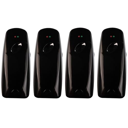 Automatic Air Freshener Spray Dispenser (4-Pack) Wall Mounted or Free Standing, Commercial and Home Use, Multiple Time Scent/Mist Release Settings for Room/Bathroom Sprayer (Black)