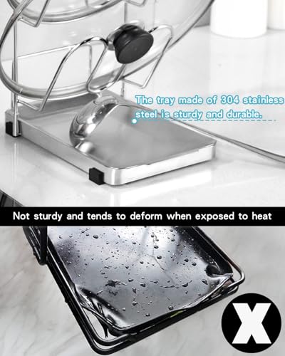 YQh Pot Lid Holder, Two-Compartment Stainless Steel Cooking Rack, Spoon Rest with Lid Holder, Spatula Holder for Counter, Stove Top Shelf Spoon and Lid Rest, Pot Lid Organizer