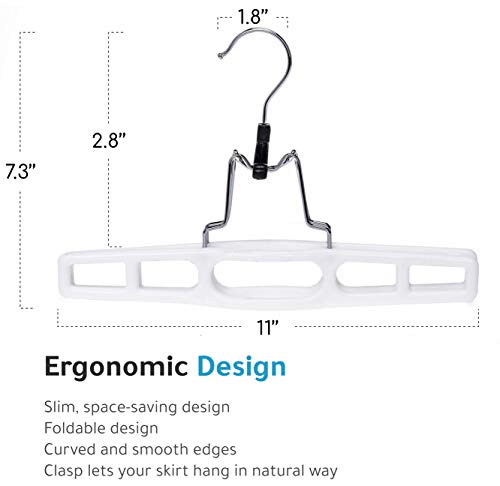 Quality Hangers 10 Pack Premium Skirt Hangers - Thin Space Saving Pant Hangers Set with Clamp, Shorts Hangers with Heavy Duty Locking Clasp, Multipurpose Jean Hangers Set - White