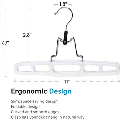 Quality Hangers 10 Pack Premium Skirt Hangers - Thin Space Saving Pant Hangers Set with Clamp, Shorts Hangers with Heavy Duty Locking Clasp, Multipurpose Jean Hangers Set - White