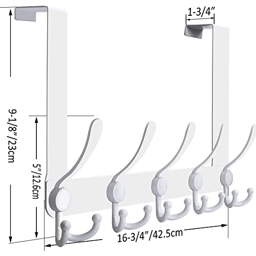 WEBI Over The Door Hooks Door Hanger Hook Rack with 5 Tri Hooks for Hanging,Over The Door Towel Rack Towel Hanger Door Coat Hanger Over Door Coat Rack Behind Back of Bathroom,White