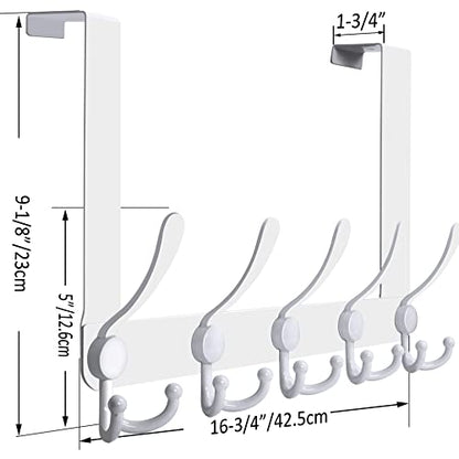 WEBI Over The Door Hooks Door Hanger Hook Rack with 5 Tri Hooks for Hanging,Over The Door Towel Rack Towel Hanger Door Coat Hanger Over Door Coat Rack Behind Back of Bathroom,White