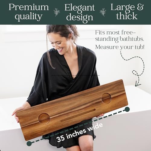 Luxury Acacia 35” Bathtub Tray Wood for Freestanding Tub, Bath Tray For Tub