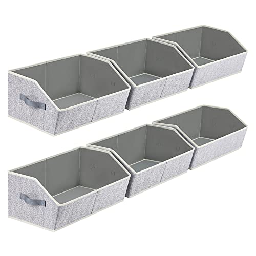 Closet Organizers Bins 6 Packs - Large Closet Shelf Organizer with Handles, Fabric Trapezoid Storage Bins, Collapsible Storage Cubes for Clothes, Towels, Light Gray