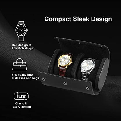 Watch Roll Travel Case for Men and Women- 2 Watch Storage and Organizer | Secure Storage with Innovative Removable Pillows & Solid Dividers for Home, Travel and Display (Black Cross-2 Slot)