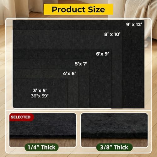 Non-Slip Rug Pads, Waterproof Extra Large Area Rugs Pad 8'x10' Non Skid Felt Pads, Rugs for Living Room, 1/4 inch Thick Carpet Padding Protector Mat Floor Mat